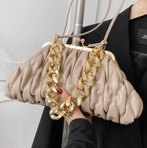 High Handbags Pleated Chain Bag Western Style Shoulder Bags Retro Messenger Bag