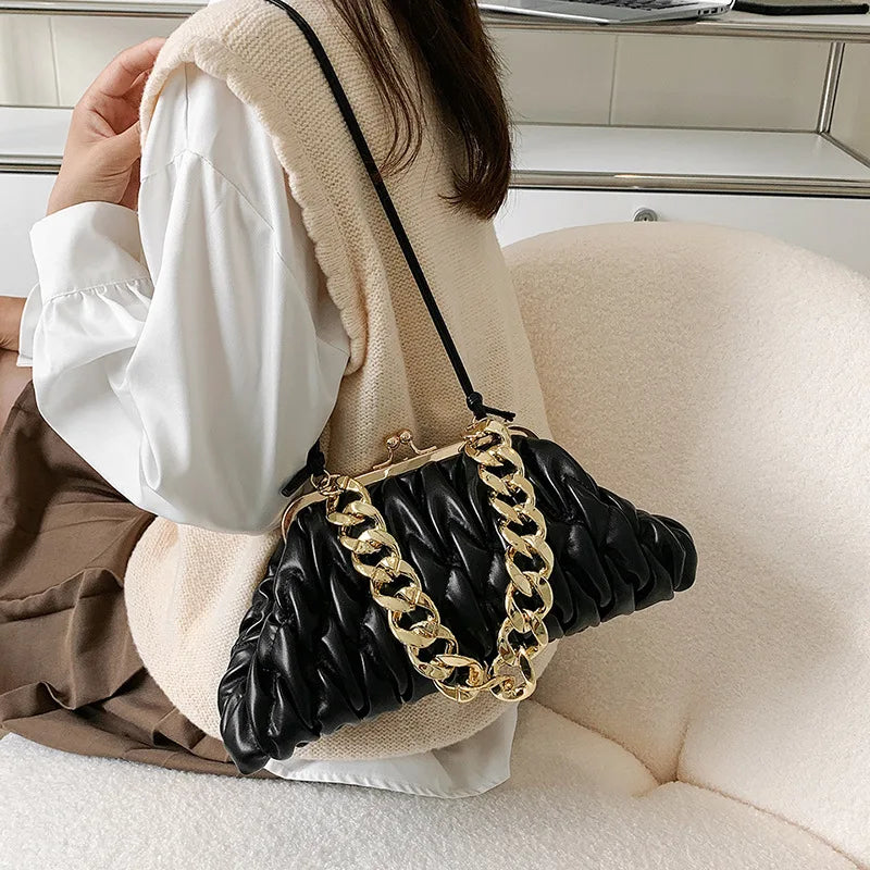 High Handbags Pleated Chain Bag Western Style Shoulder Bags Retro Messenger Bag