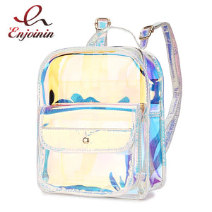 Hologram Women Backpack PVC Laser School Bag Teen Girls Travel Waterproof