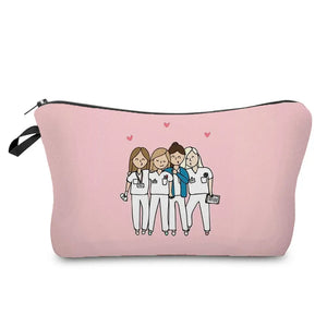 Nurse Cartoon Printed Cosmetic Bag Waterproof Makeup Storage Pouch