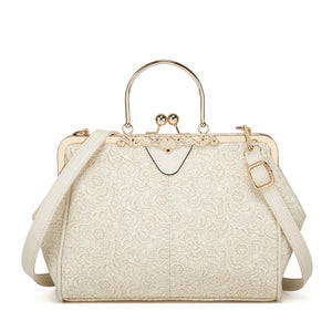 Embroidered Ladies Messenger Bag Lock Shoulder Handbag for Women