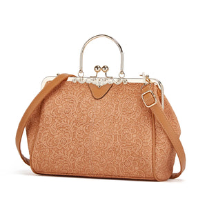 Embroidered Ladies Messenger Bag Lock Shoulder Handbag for Women