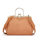 Embroidered Ladies Messenger Bag Lock Shoulder Handbag for Women