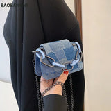 Square Denim Shoulder Bag Magnetic Buckle Chain Handbag