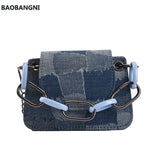 Square Denim Shoulder Bag Magnetic Buckle Chain Handbag