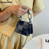 Square Denim Shoulder Bag Magnetic Buckle Chain Handbag