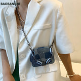Square Denim Shoulder Bag Magnetic Buckle Chain Handbag
