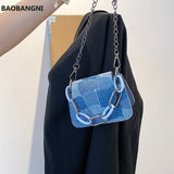 Square Denim Shoulder Bag Magnetic Buckle Chain Handbag
