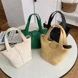 Soft Leather Bucket Bag for Women, All-match Shoulder Bag, Diagonal Bag