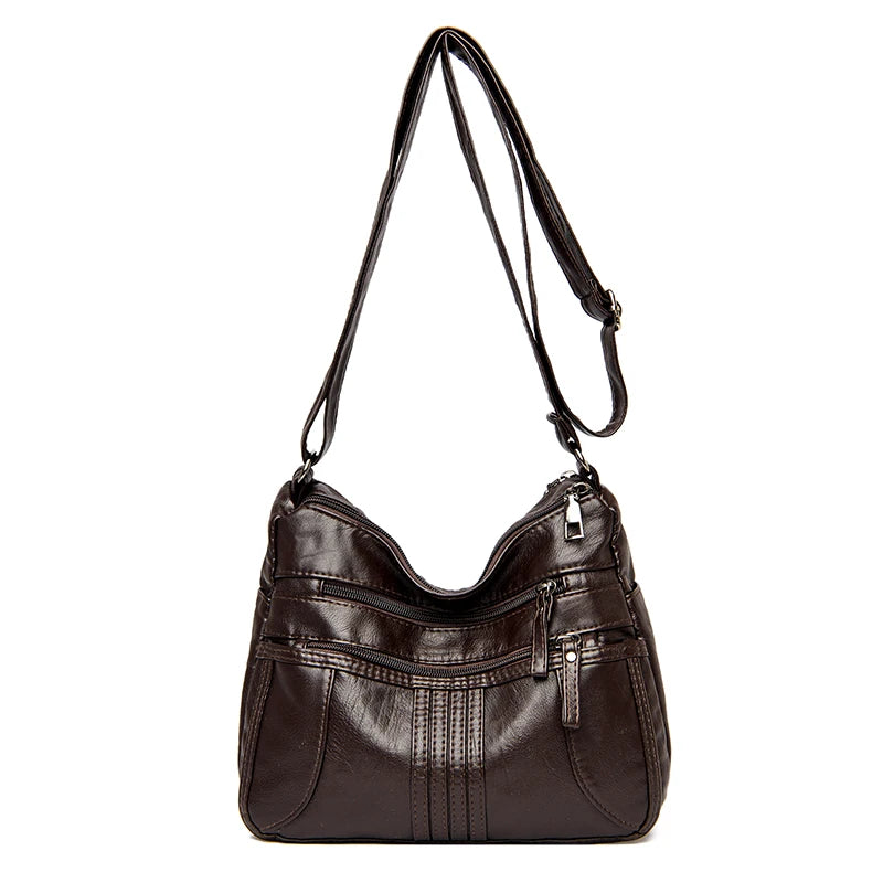 High Ladies Leather Messenger Bag Large Capacity Shoulder Bag