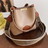 Messenger Bucket Bag Wide Shoulder Strap Retro Handbag