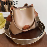 Retro Messenger Bucket Bag Wide Shoulder Strap Handbag