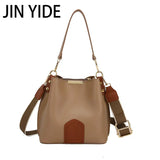 Retro Messenger Bucket Bag Wide Shoulder Strap Handbag