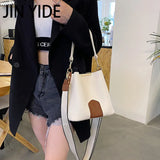 Retro Messenger Bucket Bag Wide Shoulder Strap Handbag