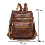 Large Capacity Leather Backpack for Women Vintage Bag School Travel Bagpack