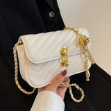 Leather Chain Handle Shoulder Bag Small Square Bag Sac A Main