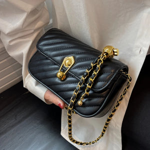 Leather Chain Handle Shoulder Bag Small Square Bag Sac A Main