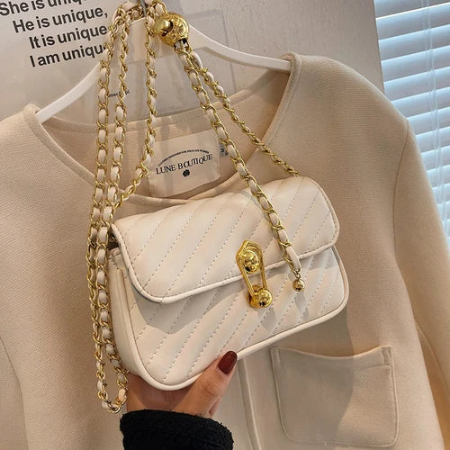 Leather Chain Handle Shoulder Bag Small Square Bag Sac A Main