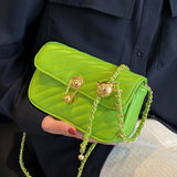 Leather Chain Handle Shoulder Bag Small Square Bag Sac A Main