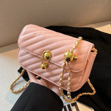 Leather Chain Handle Shoulder Bag Small Square Bag Sac A Main