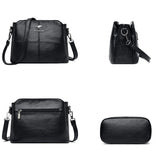 High Leather Crossbody Bag For Women 3 Layers 2 Shoulder Strap Messenger Bag