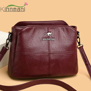 High Leather Crossbody Bag For Women 3 Layers 2 Shoulder Strap Messenger Bag