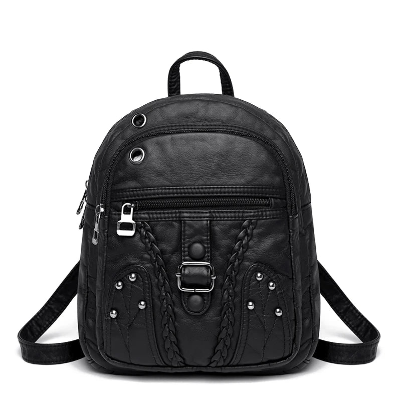 Soft Leather Shoulder Bag for Girls Small Travel Backpack