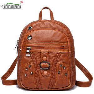 Soft Leather Shoulder Bag for Girls Small Travel Backpack