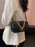 Leather Square Chains Handle Women's Shoulder Bag
