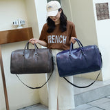 Large Leather Travel Bag Waterproof Handbag Men Women Duffle Shoulder Luggage