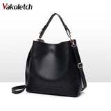 High Leather Women Bag Bucket Shoulder Bags Solid Big Capacity Tote