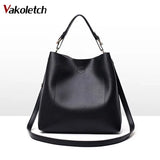 High Leather Women Bag Bucket Shoulder Bags Solid Big Capacity Tote