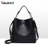 High Leather Women Bag Bucket Shoulder Bags Solid Big Capacity Tote