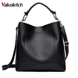 High Leather Women Bag Bucket Shoulder Bags Solid Big Capacity Tote