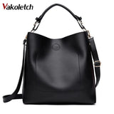 High Leather Women Bag Bucket Shoulder Bags Solid Big Capacity Tote