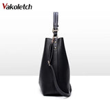 High Leather Women Bag Bucket Shoulder Bags Solid Big Capacity Tote