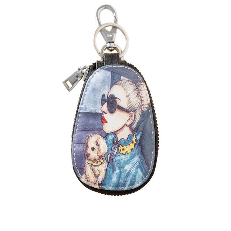 Leather Zipper Key Case Lady Casual Buckle Key Wallet