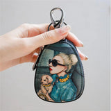 Leather Zipper Key Case Lady Casual Buckle Key Wallet