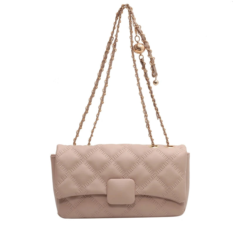 Plaid Quilted Crossbody Bag Chain Flap Messenger Bag for Women
