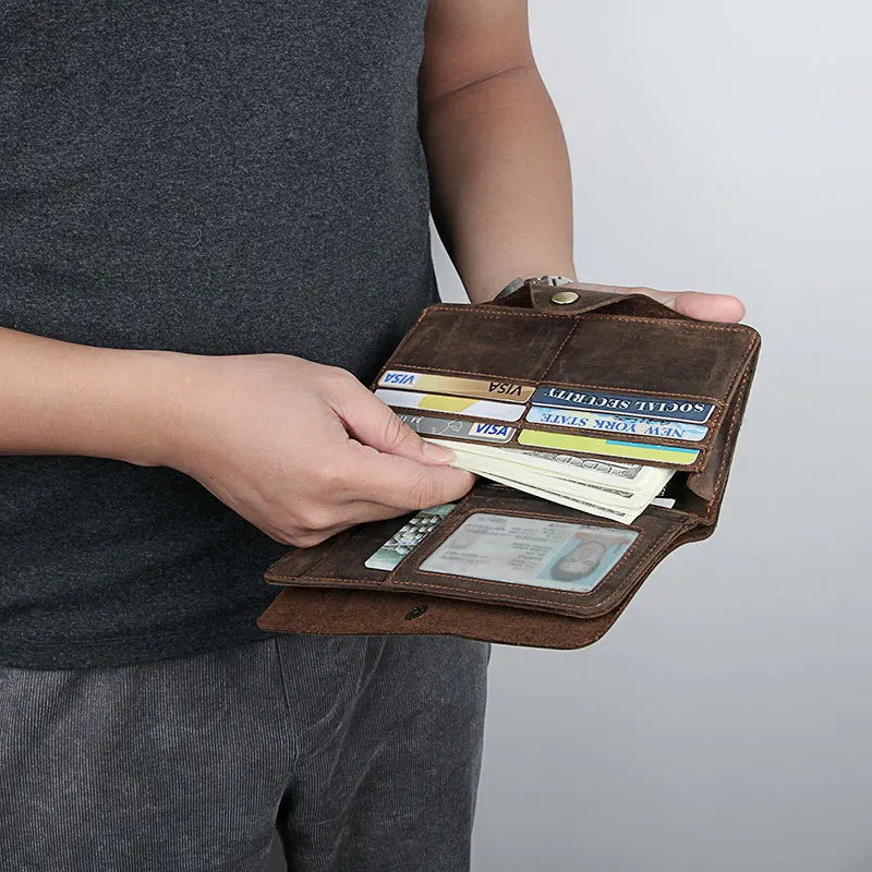 High Man Purse Cow Leather Wallet Men Crazy Horse Leather Long Style