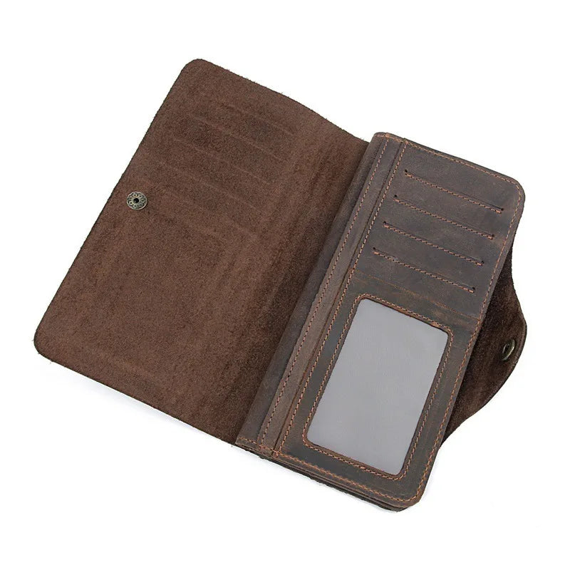 High Man Purse Cow Leather Wallet Men Crazy Horse Leather Long Style