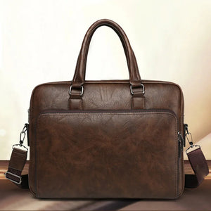 Men's Leather Briefcase Bag for 14" Laptop - Business Travel Shoulder Bag