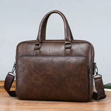 Men's Leather Briefcase Bag for 14" Laptop - Business Travel Shoulder Bag