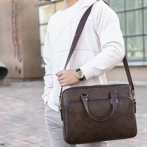 Men's Leather Briefcase Bag for 14" Laptop - Business Travel Shoulder Bag