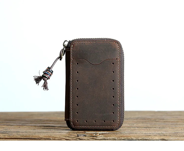 Men Leather Key Holder Key Wallet Zip Organizer Pouch