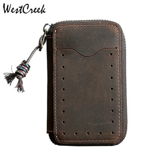 Men Leather Key Holder Zipper Key Wallet Women Housekeeper Key Case Bag