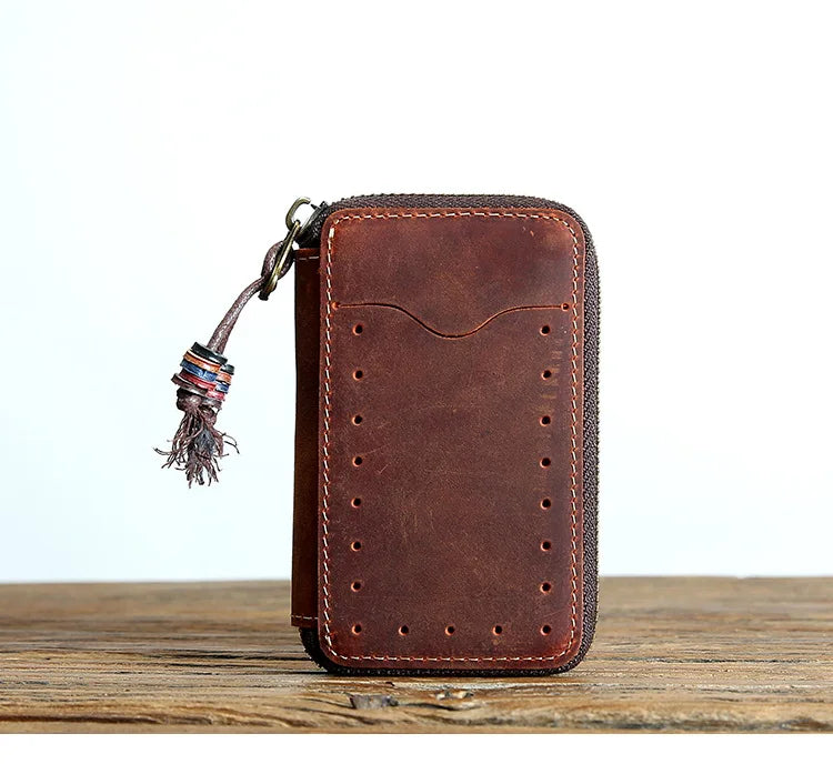 Men Leather Key Holder Zipper Key Wallet Women Housekeeper Key Case Bag