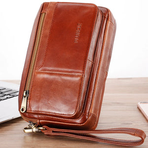 Men's Clutch Wallet Leather Double Zip Business Wallet