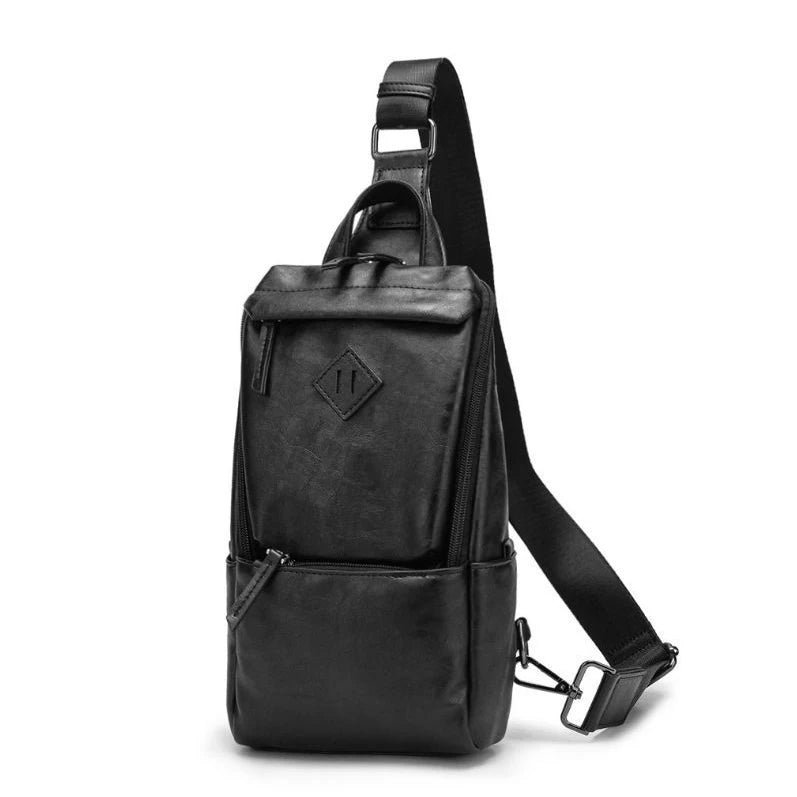 Men's PU Leather Chest Bag Shoulder Messenger Bag Small Backpack