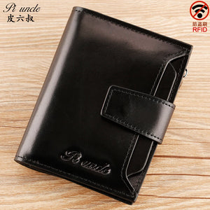 Vintage Men's Leather Thin Wallet Zipper Pouch Male Purse Money Bag